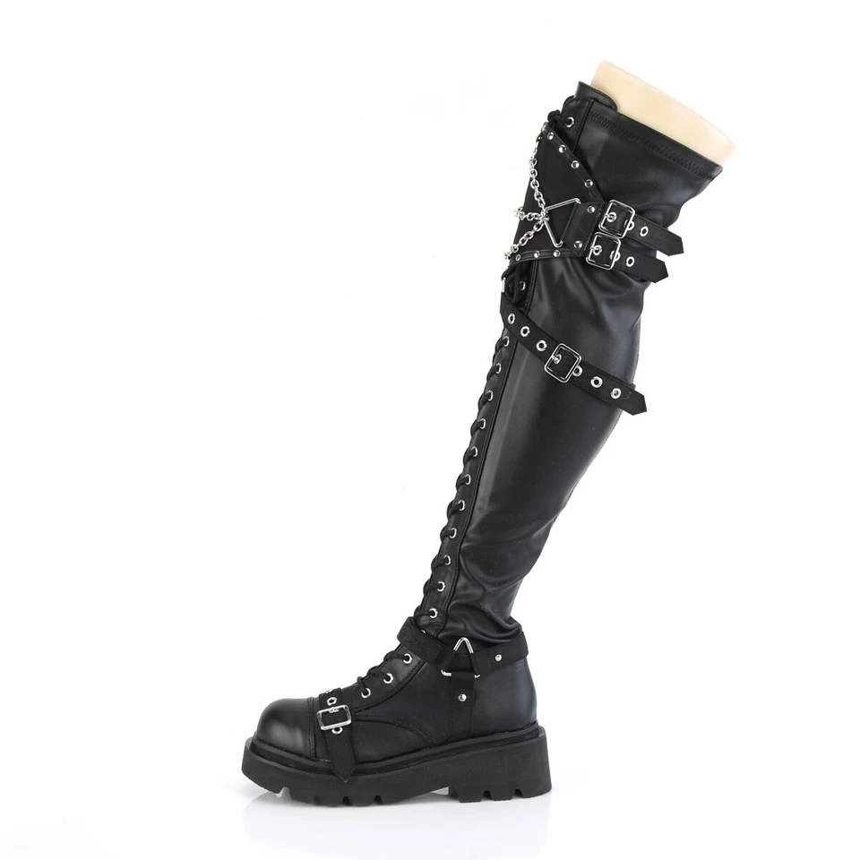 Botas DEMONIA RENEGADE-320 para mujer de 2" con plataforma en niveles con cordones sobre la rodilla Foto 2 de 4