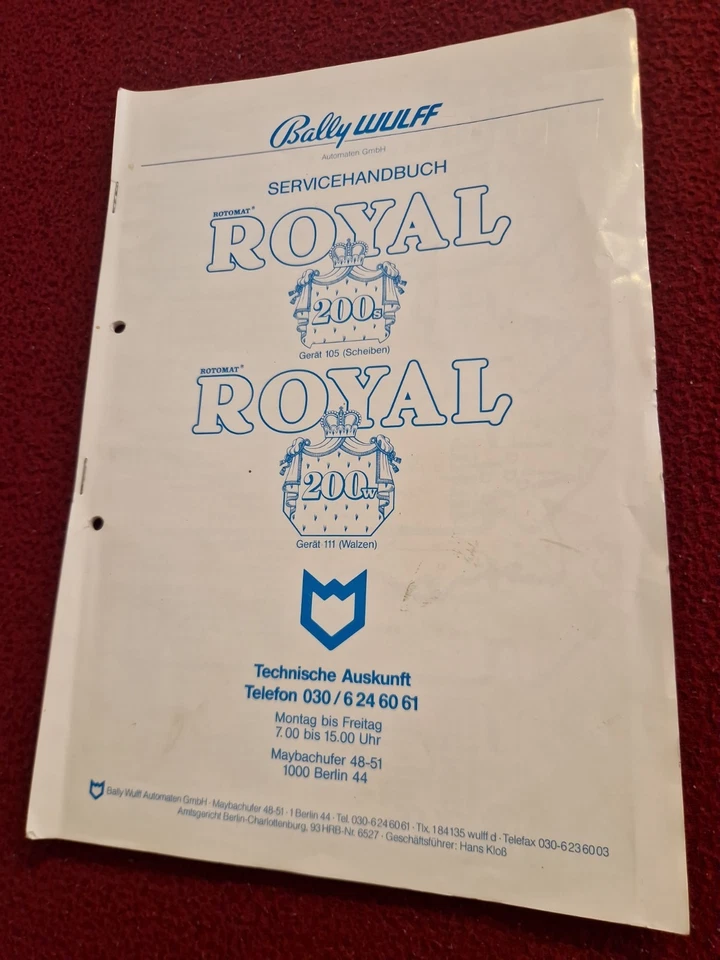 Handbuch Bally Wulff Royal 200 Walzen - Bild 1 von 1