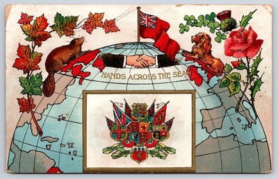 Antique Canada Usa Postcard Hands Across The Sea 1913