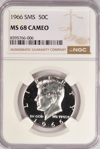 1966 SMS Kennedy Half Dollar NGC MS 68 CAMEO SP68CAM Frosty Coin 50C