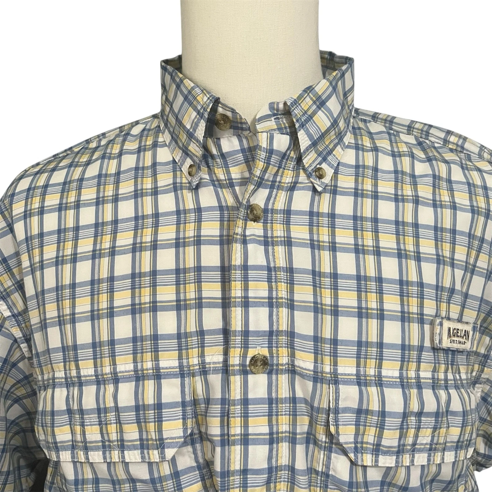Magellan | Men's Blue Plaid Vented PFG Fishing Outdoor Performance Shirts Sz L