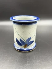 Vintage Blue & White Crackle Glaze Pottery Vase 4.5”, Hairline Crack Both Sides