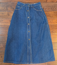 Crazy Horse Denim Skirt Vtg 90's A-line Snap Front 100 Cotton Jean Midi sz 9-10