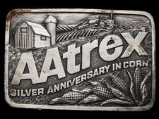 LG21159 VINTAGE 1980s  AATREX SILVER ANNIVERSARY IN CORN  FARMING BELT BUCKLE
