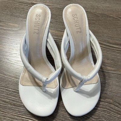 SCHUTZ White Leather Thong Stiletto Heels, Size 7B