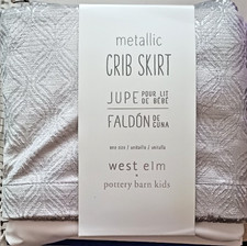 West Elm  Pottery Barn Kids Metallic Silver Gray Crib Bed Skirt Nursery NEW