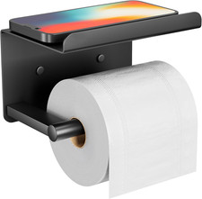 Adhesive Toilet Paper Holder with Phone Shelf, Wall Mounted Toilet Paper Roll Ho