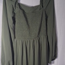 Green Smocked Long Sleeve Maxi Dress Square Neck Puff Sleeve Size S