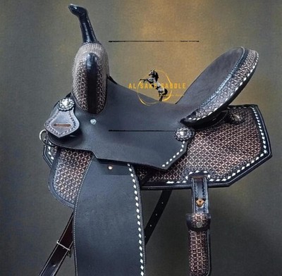 Western Leather Horse Saddle Black Brown Handmade Trail Riding Comfortable Seat.
