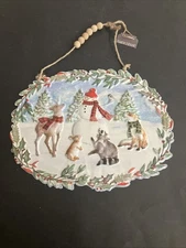 Woodland Creatures With Snowman Sign Ragon House Metal 10" x 13" New