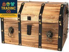 Baule scrigno in legno stile vintage portaoggetti con cinghie in pelle ottone