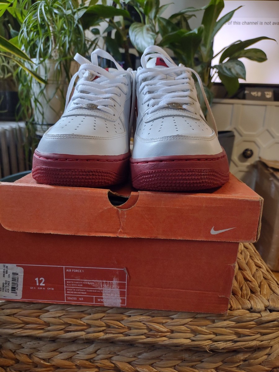 white air force with red bottom
