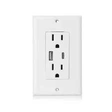 Electrical Duplex Outlet Receptacle with 2-USB Ports, 1-High Power USB-C Port an