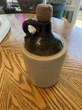Vintage Stoneware Whiskey Jug Cork Stopper Br...