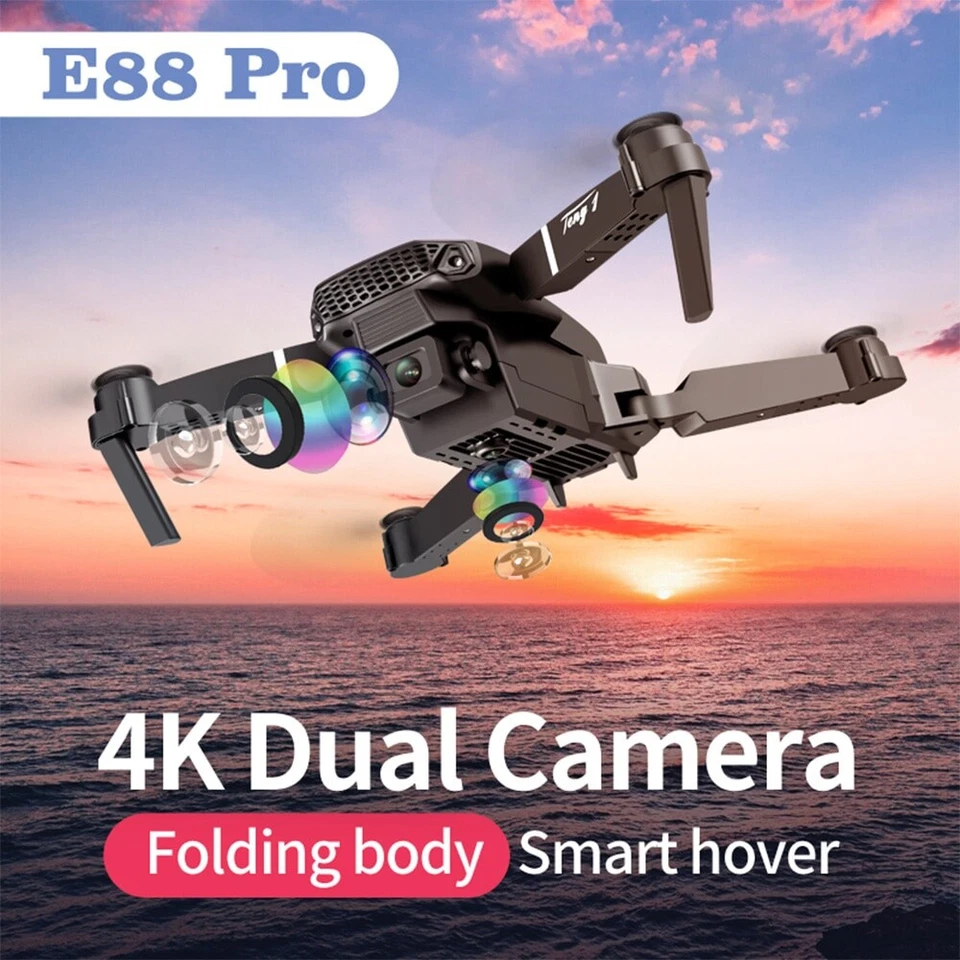 E88 Pro WIFI FPV with Fordable 4K HD Wide Angle Dual Camera Drone RC Quadcopter - Image 2 of 4