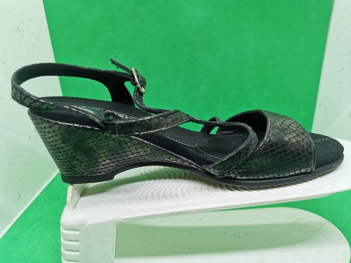 Mephisto Black Snake Print Leather Ankle Strap Open Toe Wedge Sandals US 8 EU 39 - Picture 5 of 22