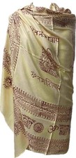 Om Yoga Hippy Meditation Prayer Beige Shawl Cotton Scarf Large Handmade Nepal