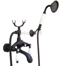 Wall Mount Oil Rubbed Bronze Clawfoot Bathtub Faucet Filler Mixer w/ Hand Shower