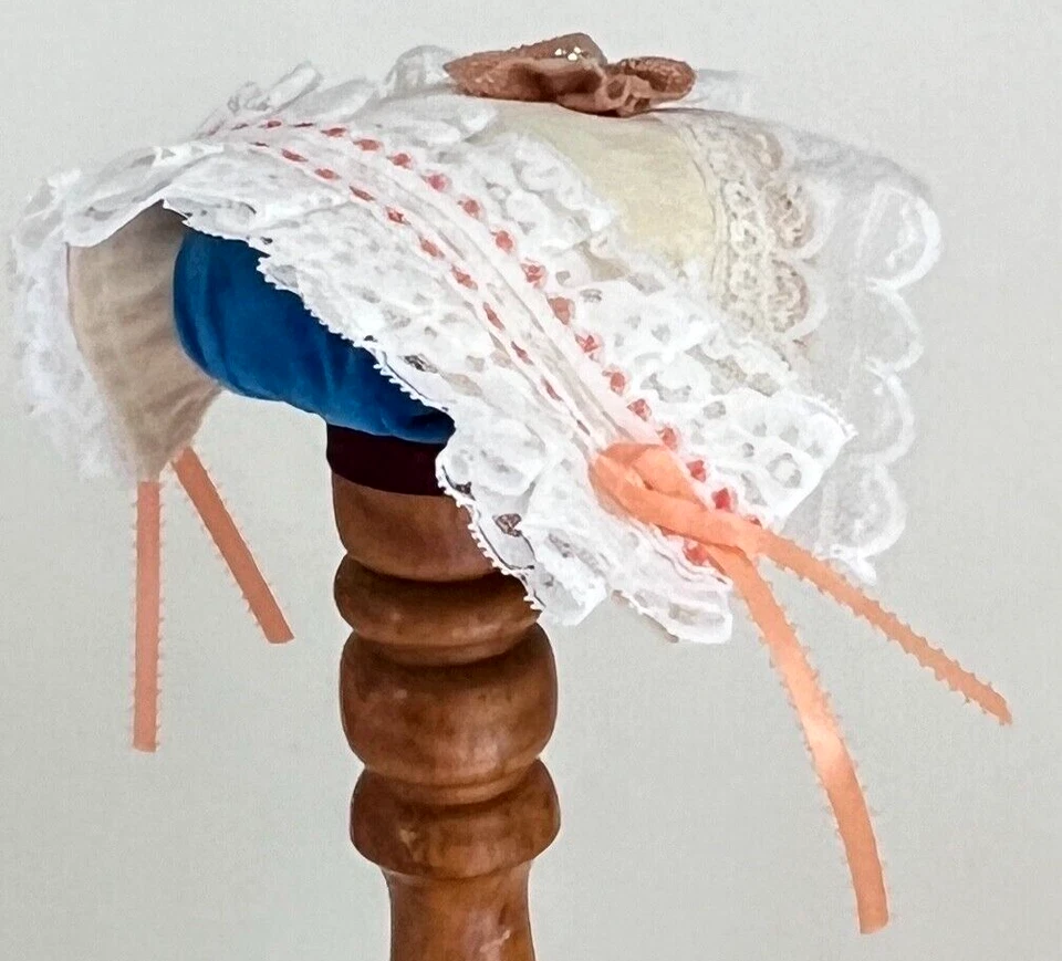Civil War Victorian Reenactment Reproduction Womens Day Cap Hat Peach & White - Image 2 of 4