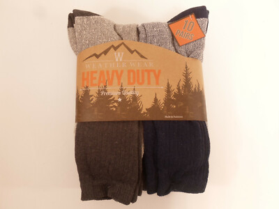 10 Pair Winter Weather Wear Heavy Duty Work Socks Sz 6-12 Crew Sock Blue Grey