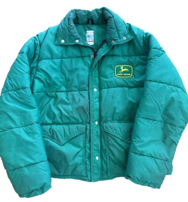 VTG John Deere Tractor Quilted Puffer Trucker Farm Work Jacket Coat Mens  Medium