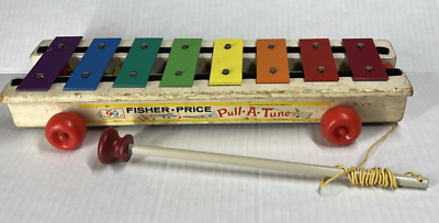#ad Fisher Price Pull A Tune #870 Xylophone With Mallet 1985 Vintage $5.33