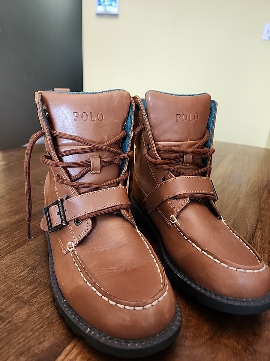 Vintage Ralph Lauren Ranger Hi II Moto Boots Polo Cognac Leather Buckle  Size