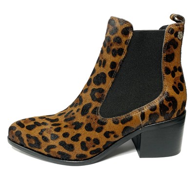 leopard print leather ankle boots