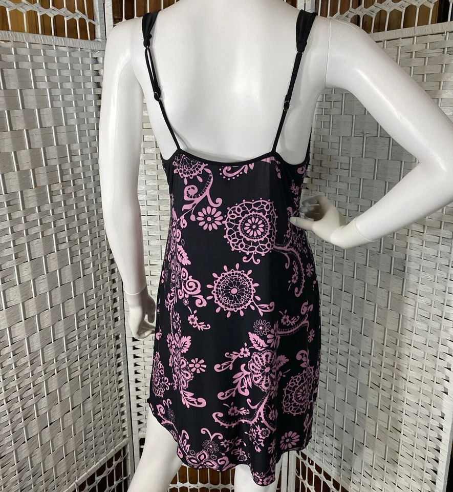 ND Intimates Mujeres M Negro Rosa Floral Chemise Camisón Ajustable Elástico Foto 4 de 4