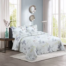 Printed Stitching Bedspread Coverlet Quilt Set Modern Colorful Floral Queen Full