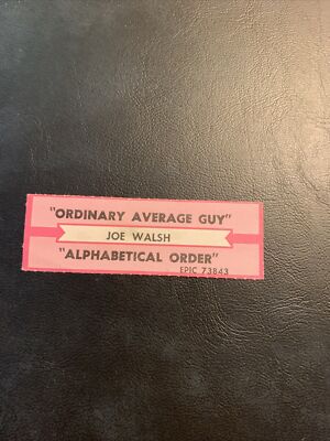 1 JUKEBOX TITLE STRIP￼ Joe Walsh Ordinary Average Guy/Alphabetical Order Epic 45