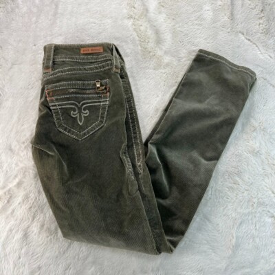 Rock Revival Womens 30 X 31 Green Thin Corduroy Jeans