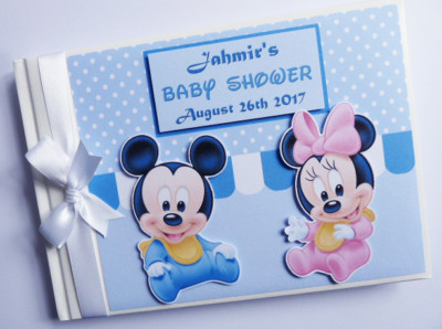 Personalisiertes Baby Mickey und Minnie Jungen Babyparty Gästebuch, Geschenk für Baby