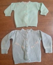 2 Vintage Supersoft 1950s Knit Wool Newborn-3 Mo Baby Cardigan Sweaters Cashmere