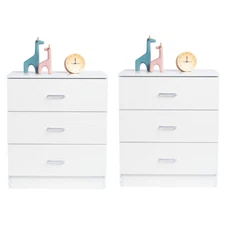 Set Of 2 Nightstand with 3 Drawers Modern Bedside Table Organizer Side End Table