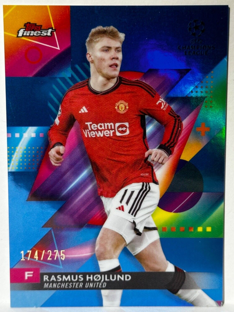 Rasmus Hojlund 2023-24 Topps Finest Blue #275 Man Utd Rare Soccer Card