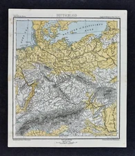 1875 Lange Map - Physical Germany Bohemia Poland Switzerland Alps Central Europe