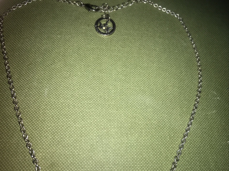 Vintage Trifari Crown Tag Pendant Necklace Silver Tone Faux Marcasite - Image 4 of 4