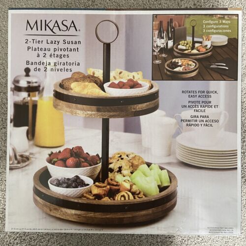 NWT MIKASA 2-Tier Wooden Lazy Susan - Picture 1 of 4