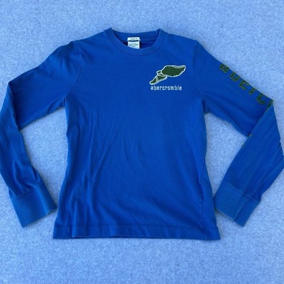 Abercrombie Kids Blue Long Sleeve Shirt Winged Foot Logo Y2K Large - E101