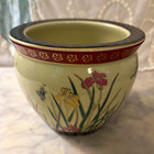 Maceta de cerámica Chinoiserie vintage iris pájaro mariposa caché 5"