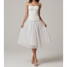 $348 NWT BHLDN Strapless A-Line Satin Tulle-Skirt Midi Dress, Ivory, Small