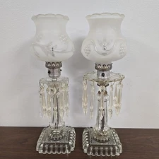 Lot of 2 Boudoir Parlor Lamps Acrylic Prisms Frosted Shades MUST READ