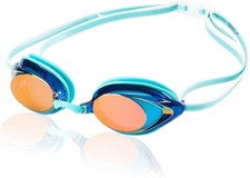 Speedo Vanquisher 2.0 Mirrored Women Competitive Racing Goggles Aqua New