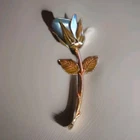 Vintage Giovanni Brooch Pin Blue Rose Flower Gold Tone Vintage Costume Jewelry