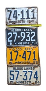  LOT Four Minnesota License Plates 1941, 1950s 