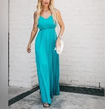 Express Jewel Tone Teal Pleated Side Cutout Maxi Dress Formal Blue Green Size S