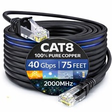Cat8 F/FTP Ethernet Patch Cord 75ft 100 Pure Copper LAN Cable, Double Shielde
