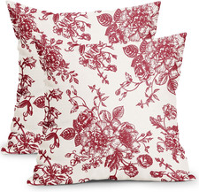 Vintage Floral Pillow Covers 18X18 Inch Set of 2 Wine Red and Cream Floral Throw