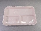 Vintage Jeannette Shell Pink Milk Glass Divided Serving Tray Dish MCM Starburst